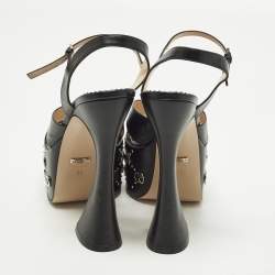 مملوكة مسبقًا Gucci Size 39 Black Leather GG Embellished Platform  Ankle Strap Sandals