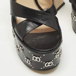 مملوكة مسبقًا Gucci Size 39 Black Leather GG Embellished Platform  Ankle Strap Sandals