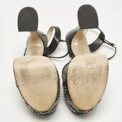 مملوكة مسبقًا Gucci Size 39 Black Leather GG Embellished Platform  Ankle Strap Sandals