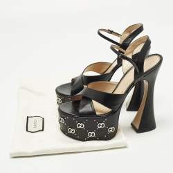 مملوكة مسبقًا Gucci Size 39 Black Leather GG Embellished Platform  Ankle Strap Sandals