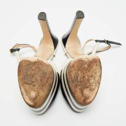 Pre Owned Gucci Angel Size 39 Navy Blue/Cream  Leather Spikes Embellished Platform Pumps