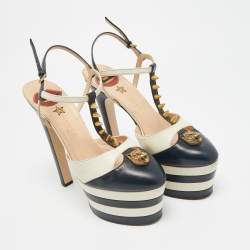 Pre Owned Gucci Angel Size 39 Navy Blue/Cream  Leather Spikes Embellished Platform Pumps
