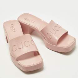 مملوكة مسبقًا Gucci Size 37 Pink Rubber Logo Slide Sandals