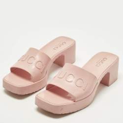 مملوكة مسبقًا Gucci Size 37 Pink Rubber Logo Slide Sandals