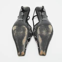 مملوكة مسبقًا حذاء كعب عالي غوتشي مش سويدي مرصع بالكريستال حزام خلفي أسود مقاس 39.5