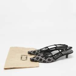 مملوكة مسبقًا حذاء كعب عالي غوتشي مش سويدي مرصع بالكريستال حزام خلفي أسود مقاس 39.5