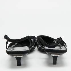 مملوكة مسبقًا حذاء كعب عالي غوتشي مش سويدي مرصع بالكريستال حزام خلفي أسود مقاس 39.5