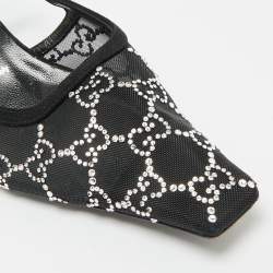 مملوكة مسبقًا حذاء كعب عالي غوتشي مش سويدي مرصع بالكريستال حزام خلفي أسود مقاس 39.5