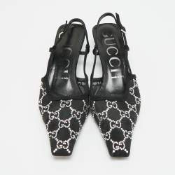 مملوكة مسبقًا حذاء كعب عالي غوتشي مش سويدي مرصع بالكريستال حزام خلفي أسود مقاس 39.5