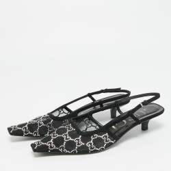 مملوكة مسبقًا حذاء كعب عالي غوتشي مش سويدي مرصع بالكريستال حزام خلفي أسود مقاس 39.5