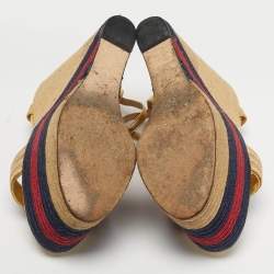 مملوكة مسبقًا صندل غوتشي كعب روكي إسبادريل سير كاحل نعل سميك ويب جوت وجلد ذهبي ميتالك مقاس 38