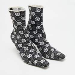 مملوكة مسبقًا Gucci GG Size 39.5 Black Knit Fabric Sock Boots                