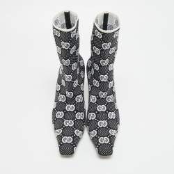 مملوكة مسبقًا Gucci GG Size 39.5 Black Knit Fabric Sock Boots                