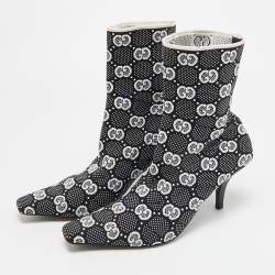 مملوكة مسبقًا Gucci GG Size 39.5 Black Knit Fabric Sock Boots                