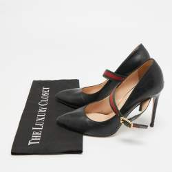 مملوكة مسبقًا Gucci Slyvie Size 39.5 Black Leather Mary Jane Pumps