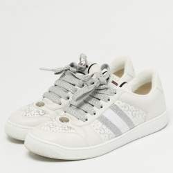 Pre Owned Gucci Screener Size 38 White Canvas and Leather Crystal Embellished Lace Up Sneakers