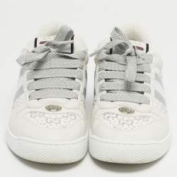 Pre Owned Gucci Screener Size 38 White Canvas and Leather Crystal Embellished Lace Up Sneakers