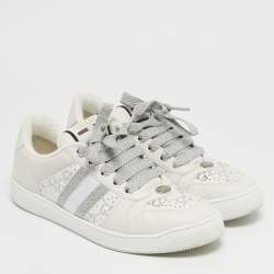 Pre Owned Gucci Screener Size 38 White Canvas and Leather Crystal Embellished Lace Up Sneakers