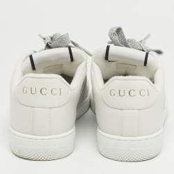 Pre Owned Gucci Screener Size 38 White Canvas and Leather Crystal Embellished Lace Up Sneakers