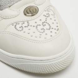 Pre Owned Gucci Screener Size 38 White Canvas and Leather Crystal Embellished Lace Up Sneakers