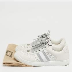 Pre Owned Gucci Screener Size 38 White Canvas and Leather Crystal Embellished Lace Up Sneakers