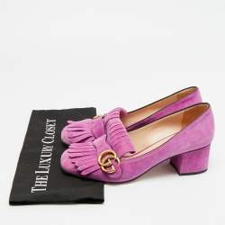 مملوكة مسبقًا Gucci GG Marmont Size 39 Purple Suede Fringe Block Heel Pumps