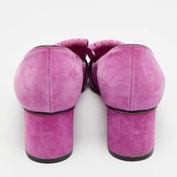مملوكة مسبقًا Gucci GG Marmont Size 39 Purple Suede Fringe Block Heel Pumps