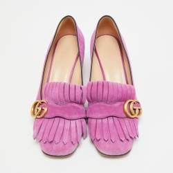 مملوكة مسبقًا Gucci GG Marmont Size 39 Purple Suede Fringe Block Heel Pumps