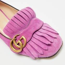 مملوكة مسبقًا Gucci GG Marmont Size 39 Purple Suede Fringe Block Heel Pumps