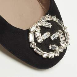 مملوكة مسبقًا حذاء باليرينا غوتشي جلد سويدي أسود مرصع بالكريستال شعار GG مقاس 37.5