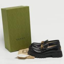 Pre Owned حذاء لوفرز غوتشي هورسبيت جلد أسود مقاس 39.5