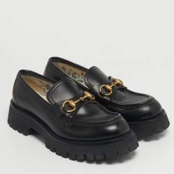 Pre Owned حذاء لوفرز غوتشي هورسبيت جلد أسود مقاس 39.5