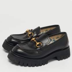 Pre Owned حذاء لوفرز غوتشي هورسبيت جلد أسود مقاس 39.5