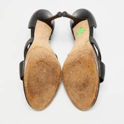 مملوكة مسبقًا حذاء كعب عالي غوتشي هورسبيت جلد أسود مقدمة مفتوحة دورسي مقاس 36.5