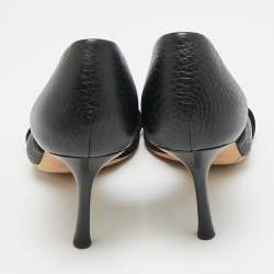 مملوكة مسبقًا حذاء كعب عالي غوتشي هورسبيت جلد أسود مقدمة مفتوحة دورسي مقاس 36.5