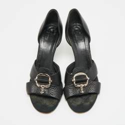 مملوكة مسبقًا حذاء كعب عالي غوتشي هورسبيت جلد أسود مقدمة مفتوحة دورسي مقاس 36.5