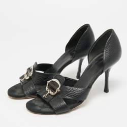 مملوكة مسبقًا حذاء كعب عالي غوتشي هورسبيت جلد أسود مقدمة مفتوحة دورسي مقاس 36.5