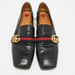 مملوكة مسبقًا حذاء كعب عالي لوفرز غوتشي جلد أسود لؤلؤ مزخرف دوبل جي ميد مقاس 40