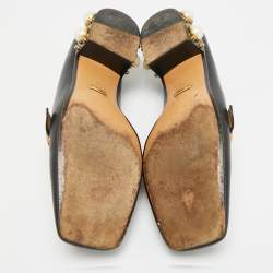 مملوكة مسبقًا حذاء كعب عالي لوفرز غوتشي جلد أسود لؤلؤ مزخرف دوبل جي ميد مقاس 40