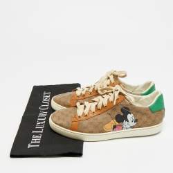 مملوكة مسبقًا حذاء رياضي غوتشي "ديزني آيس" قماش مغلف بني وجلد برباط علوي مقاس 37