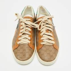 مملوكة مسبقًا حذاء رياضي غوتشي "ديزني آيس" قماش مغلف بني وجلد برباط علوي مقاس 37