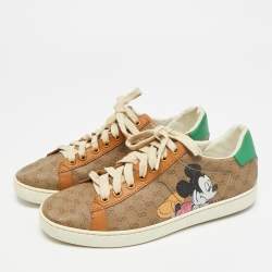 مملوكة مسبقًا حذاء رياضي غوتشي "ديزني آيس" قماش مغلف بني وجلد برباط علوي مقاس 37