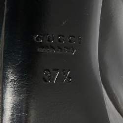 مملوكة مسبقًا Gucci Size 37.5 Black/Grey Leather Platform Peep Toe Pumps
