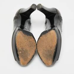 مملوكة مسبقًا Gucci Size 37.5 Black/Grey Leather Platform Peep Toe Pumps