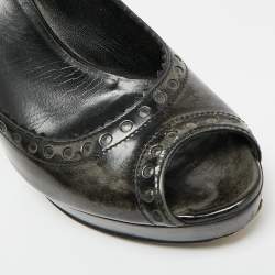 مملوكة مسبقًا Gucci Size 37.5 Black/Grey Leather Platform Peep Toe Pumps