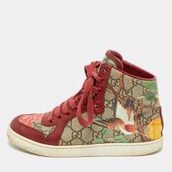 Pre Owned Gucci Size 35 Floral GG Monogram Canvas and Leather High Top Sneakers