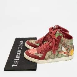 Pre Owned Gucci Size 35 Floral GG Monogram Canvas and Leather High Top Sneakers
