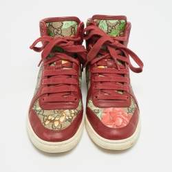 Pre Owned Gucci Size 35 Floral GG Monogram Canvas and Leather High Top Sneakers
