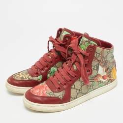 Pre Owned Gucci Size 35 Floral GG Monogram Canvas and Leather High Top Sneakers