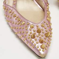 Pre Owned Gucci Unia Size 38 Metallic Leather Studded Mary Jane Pumps